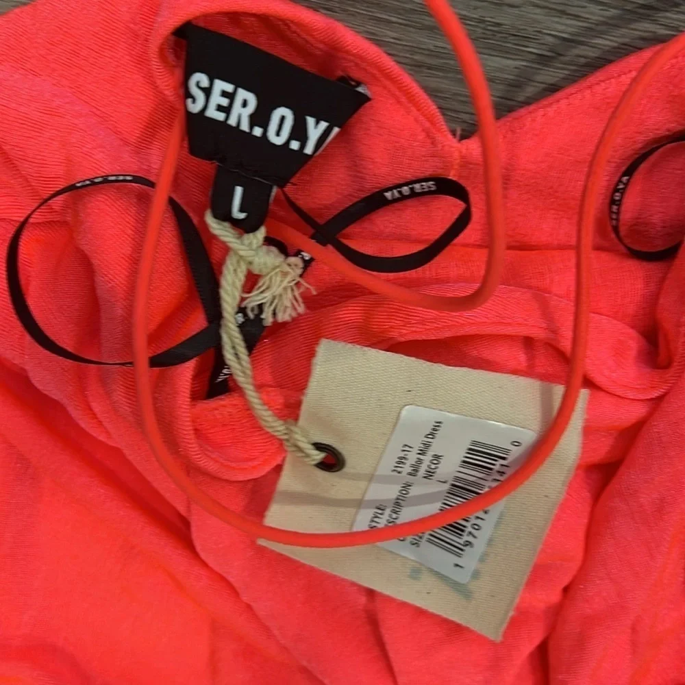 SER.O.YA Ruched Ballor Midi Dress Neon Peach Sexy Bodycon Dreas